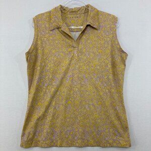 Nike Golf Women's Large Yellow Floral Sleeveless Collar Stretch Active Top